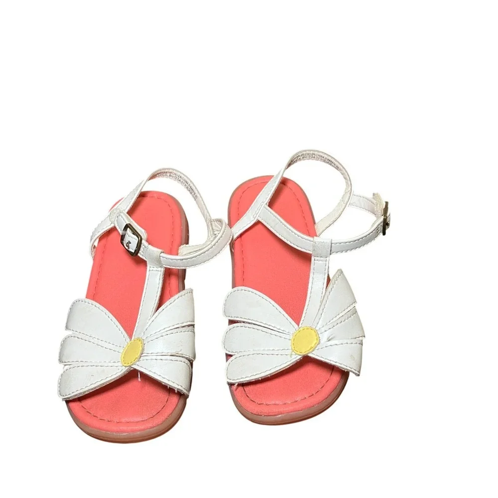 Old Navy Toddler Girls Size 10 White Daisy Pink Sandals Floral Strappy Buckle